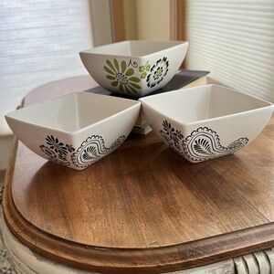 Macy's The Cellar Creamware Piece Retro Square Bowl Set of 3 Floral Black Green